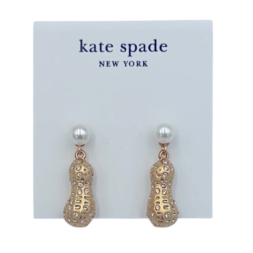 $98 Kate Spade Gold Plated Brass Peanut Drop Earrings NWT